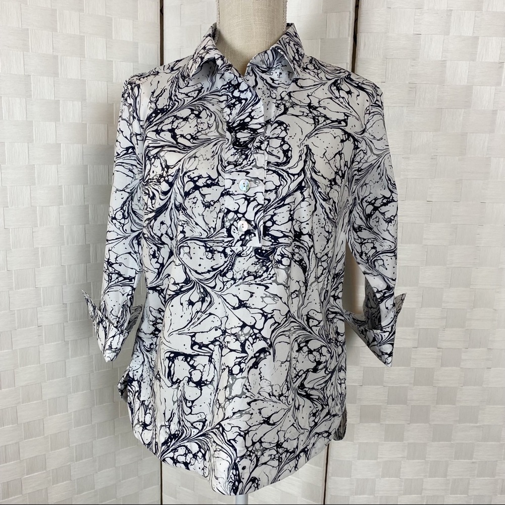 Hinson Wu black and white oil print mid sleeve shirt blouse